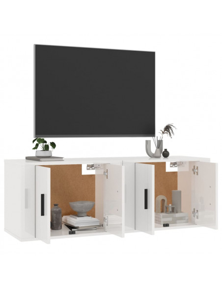 Mobili Porta TV a Parete 2 pz Bianco Lucido 57x34,5x40 cm