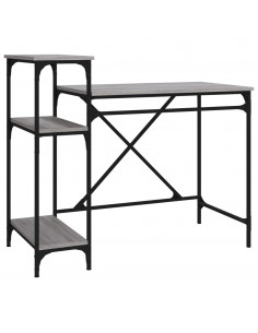 Scrivania Ripiani Grigio Sonoma 105x50x90cm Multistrato e Ferro 2