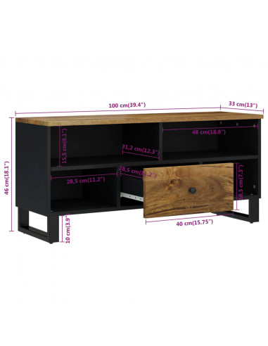 Mobile TV 100x33x46cm Legno Massello Mango e Legno Multistrato