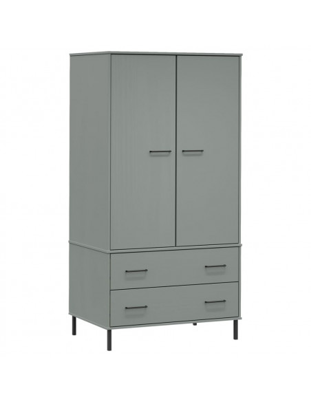 Armadio Gambe Metallo Grigio 90x55x172,5 cm Legno Massello OSLO