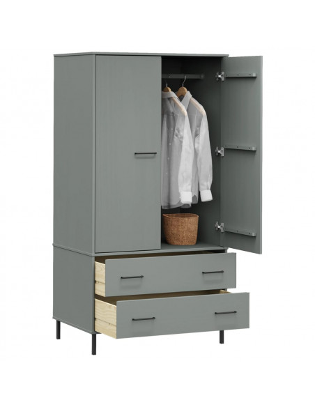 Armadio Gambe Metallo Grigio 90x55x172,5 cm Legno Massello OSLO