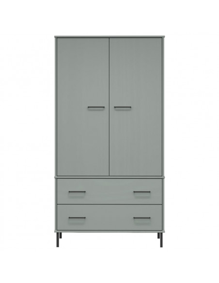 Armadio Gambe Metallo Grigio 90x55x172,5 cm Legno Massello OSLO
