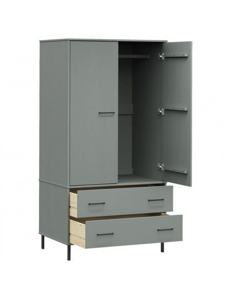 Armadio Gambe Metallo Grigio 90x55x172,5 cm Legno Massello OSLO