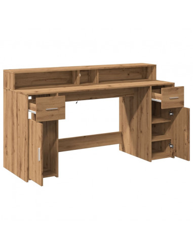 Scrivania con Luci LED Rovere 160x55x91 cm in Legno Multistrato