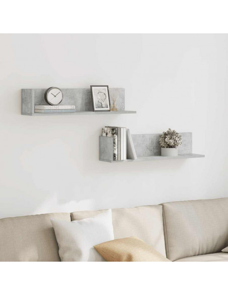 Mensole a Muro 2pz Grigio Cemento 75x16,5x16,5 cm in Truciolato
