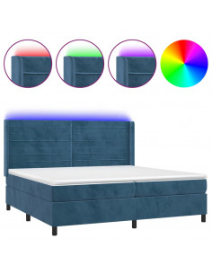 Letto a Molle con Materasso e LED Blu Scuro 200x200 cm 2