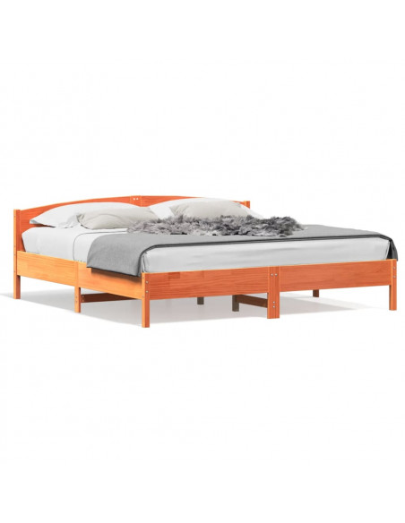 Giroletto con Testiera Marrone Cera 200x200 cm Massello Pino