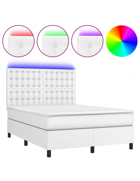 Giroletto Molle con Materasso e LED Bianco 140x200cm Similpelle