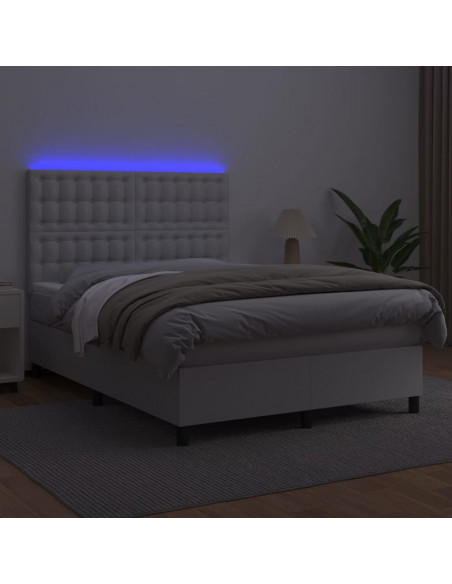 Giroletto Molle con Materasso e LED Bianco 140x200cm Similpelle