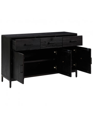 Credenza Nera 110x35x70 cm in Legno Massello di Pino