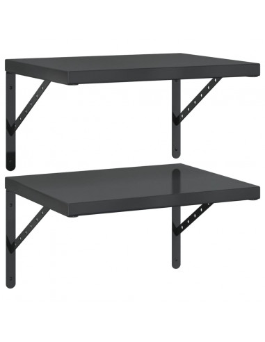 Mensole a Muro 2 pz 50x40 cm Nero in Acciaio Inossidabile