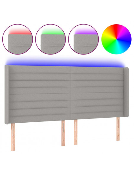 Testiera a LED Grigio Chiaro 183x16x118/128 cm in Tessuto