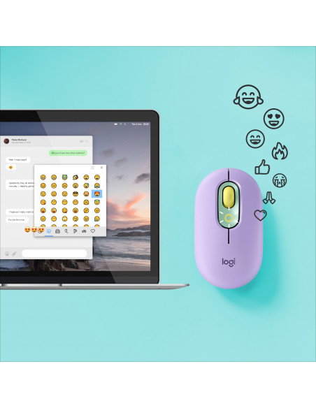 Logitech POP Mouse Wireless con Emoji personalizzabili, Tecnologia SilentTouch, Precisione e Velocità, Design Compatto, Bluetoo