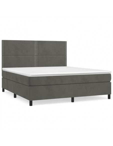 Giroletto a Molle con Materasso Grigio Scuro 180x200 cm Velluto