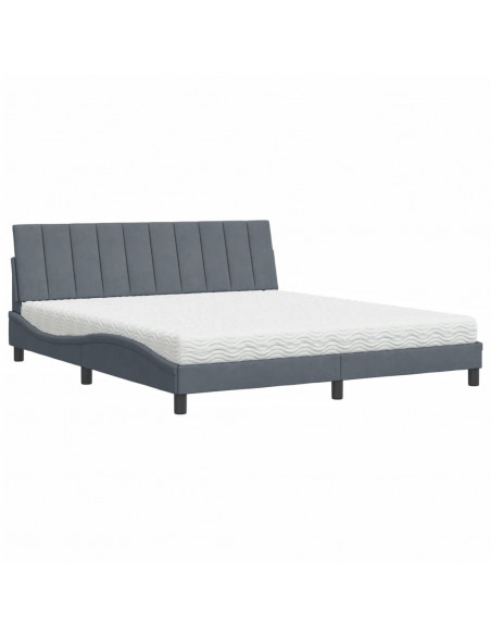 Letto con Materasso Grigio Scuro 180x200 cm in Velluto