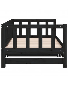 Dormeuse Estraibile Nera 2x(90x190) cm Legno Massello di Pino 2
