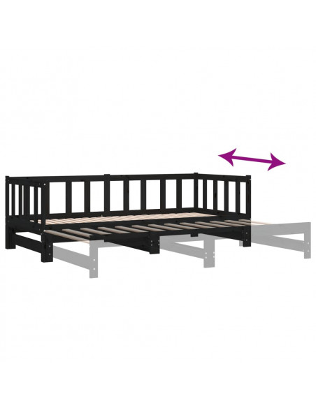 Dormeuse Estraibile Nera 2x(90x190) cm Legno Massello di Pino