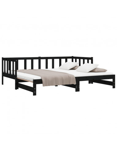 Dormeuse Estraibile Nera 2x(90x190) cm Legno Massello di Pino