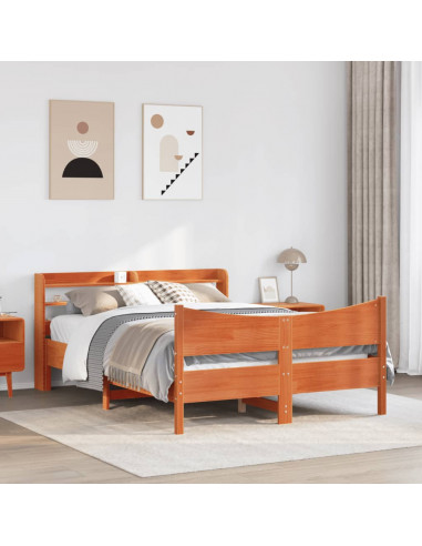 Giroletto con Testiera Marrone Cera 160x200 cm Massello Pino