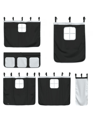 Letto a Soppalco con Tende Bambini Bianco e Nero 80x200 cm Pino