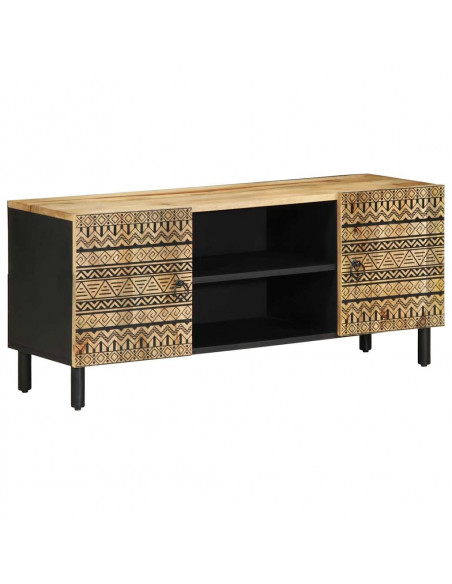 Mobile Porta TV Nero 105x33,5x46 cm Legno Massello Mango Grezzo