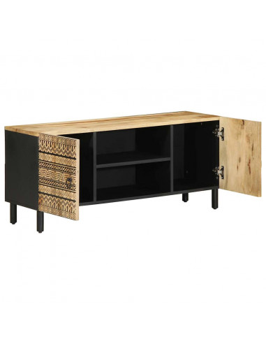 Mobile Porta TV Nero 105x33,5x46 cm Legno Massello Mango Grezzo