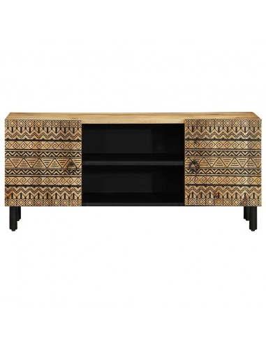 Mobile Porta TV Nero 105x33,5x46 cm Legno Massello Mango Grezzo