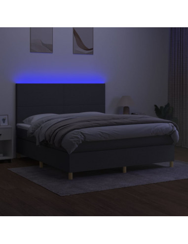 Letto a Molle Materasso e LED Grigio Scuro 180x200cm in Tessuto
