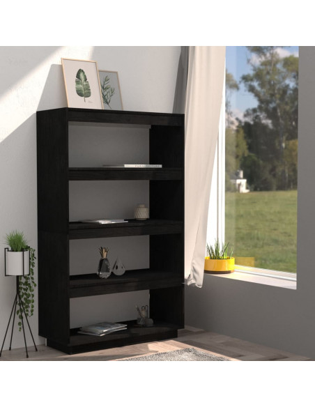 Libreria/Divisorio Nero 80x35x135 cm in Legno Massello di Pino