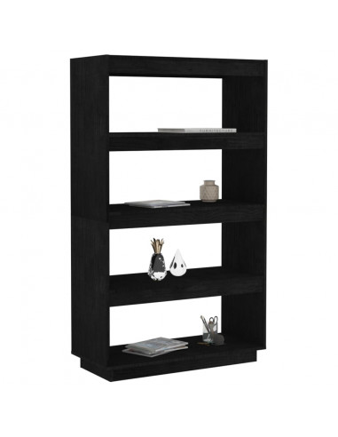 Libreria/Divisorio Nero 80x35x135 cm in Legno Massello di Pino
