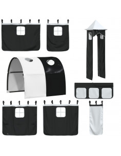 Letto a Castello con Scivolo e Tende Bianco e Nero 80x200 cm 2