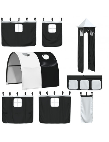 Letto a Castello con Scivolo e Tende Bianco e Nero 80x200 cm