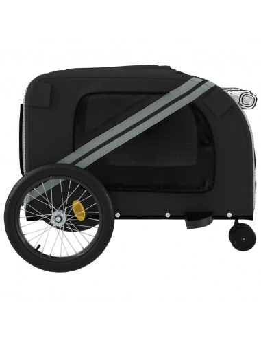 Rimorchio da Bici per Animali Grigio e Nero Oxford e Ferro