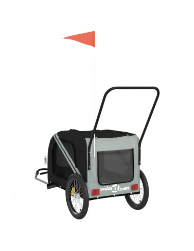 Rimorchio da Bici per Animali Grigio e Nero Oxford e Ferro