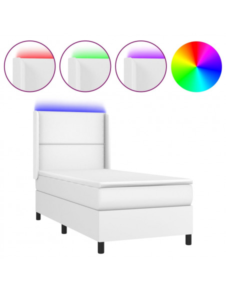 Giroletto Molle con Materasso e LED Bianco 90x190 cm Similpelle