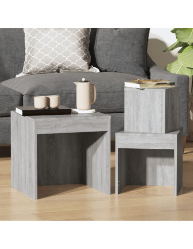 Tavolini Impilabili 3 pz Grigio Sonoma in Legno Multistrato