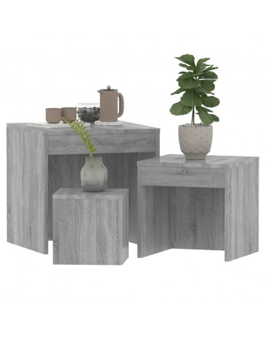 Tavolini Impilabili 3 pz Grigio Sonoma in Legno Multistrato