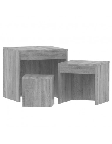 Tavolini Impilabili 3 pz Grigio Sonoma in Legno Multistrato