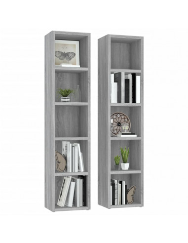 Mobili Porta CD 2pz Grigio Sonoma 21x16x93,5 Legno Multistrato