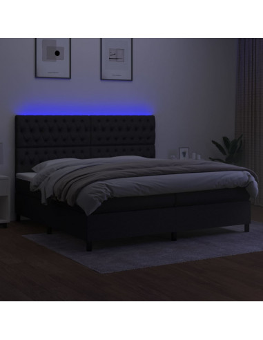 Letto a Molle Materasso e LED Nero 200x200cm in Tessuto
