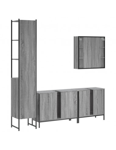 Set Mobili da Bagno 4 pz Grigio Sonoma in Legno Multistrato