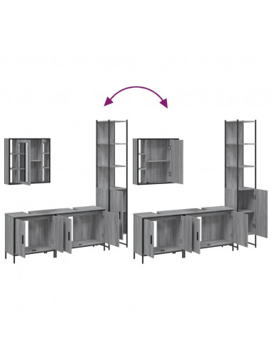 Set Mobili da Bagno 4 pz Grigio Sonoma in Legno Multistrato