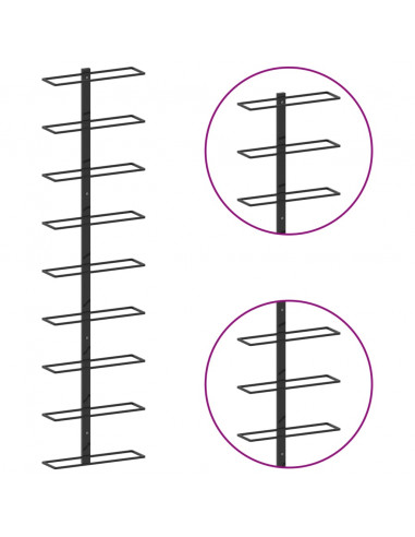 Portavini da Parete per 9 Bottiglie Nero in Ferro