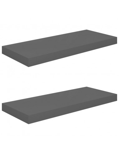 Scaffali a Parete 2 pz Grigio Lucido 60x23,5x3,8 cm in MDF