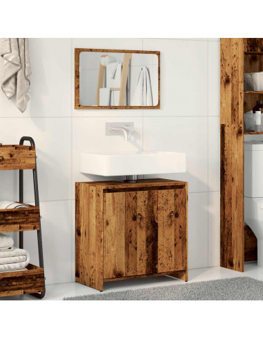Set Mobili da Bagno 2 pz Legno Antico in Legno Multistrato