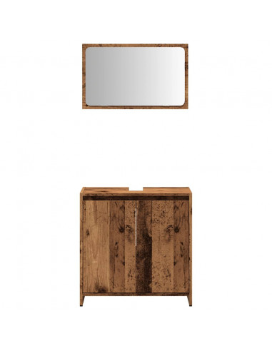 Set Mobili da Bagno 2 pz Legno Antico in Legno Multistrato