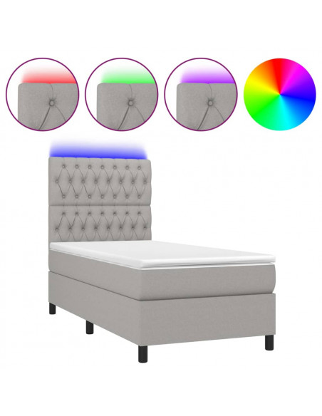 Letto a Molle Materasso e LED Grigio Chiaro 90x190 cm Tessuto