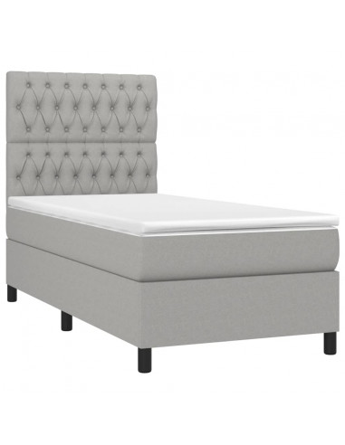 Letto a Molle Materasso e LED Grigio Chiaro 90x190 cm Tessuto