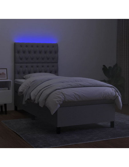 Letto a Molle Materasso e LED Grigio Chiaro 90x190 cm Tessuto