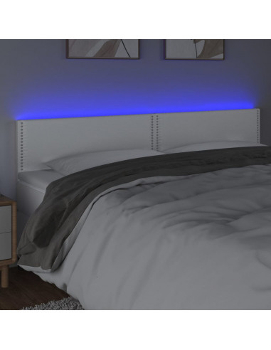 Testiera Bianca a LED 180x5x78/88 cm in Similpelle